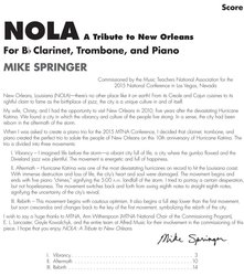 NOLA (A Tribute to New Orleans) / skladba pro klarinet, pozoun a klavír