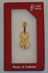 LUKO servis - Brosche, violine, kleine, Gold mit Strasssteinen