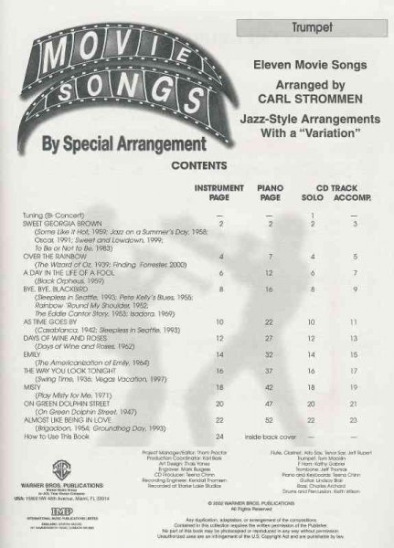 Warner Bros. Publications MOVIE SONGS - JAZZ  ARRANGEMENT + CD / trumpeta