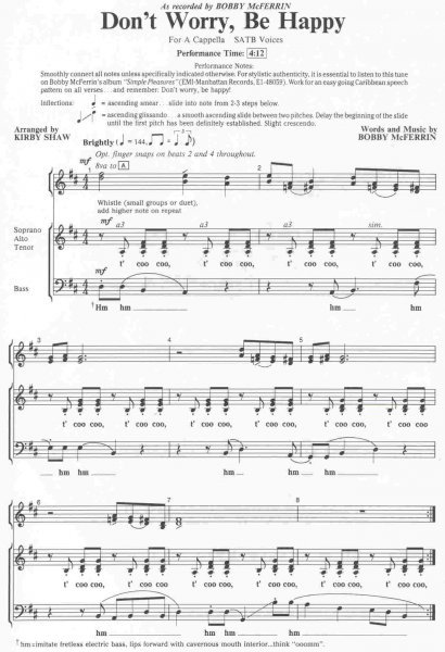 Hal Leonard Corporation DON'T WORRY, BE HAPPY /   SATB  a cappella