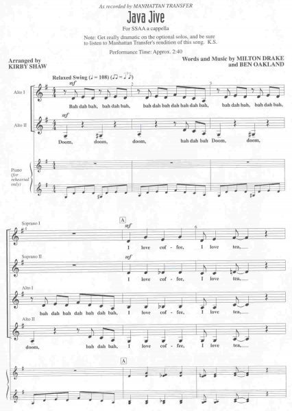 Hal Leonard Corporation JAVA JIVE /  SSAA  a cappella
