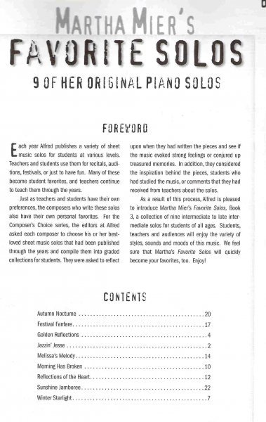 ALFRED PUBLISHING CO.,INC. MARTHA MIER´S FAVORITE SOLOS book 3 / klavír