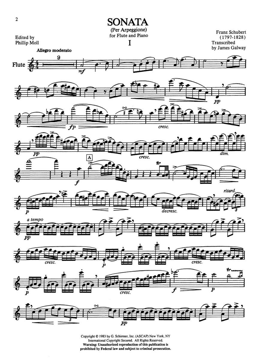 Schubert: SONATA (Per Arpeggione) / příčná flétna a klavír