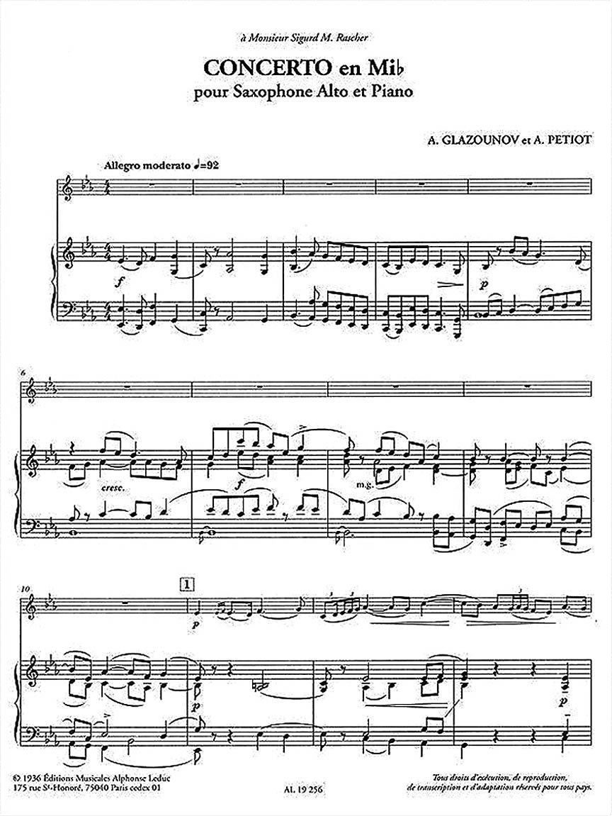 Glazounov &amp; Petiot: CONCERTO en Mi bémol (Eb dur) / altový saxofon + klavír