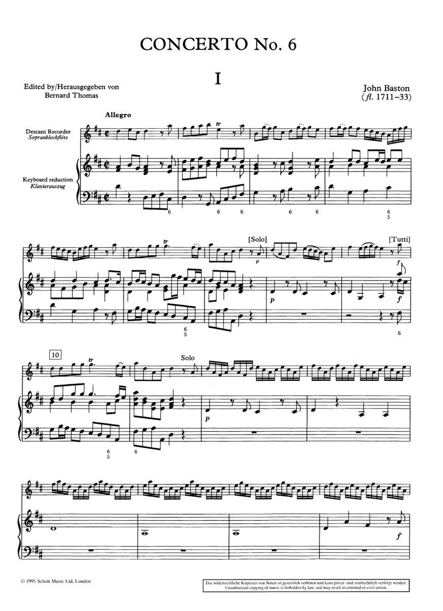 Baston: Concerto No.6 D major / zobcová flétna a klavír