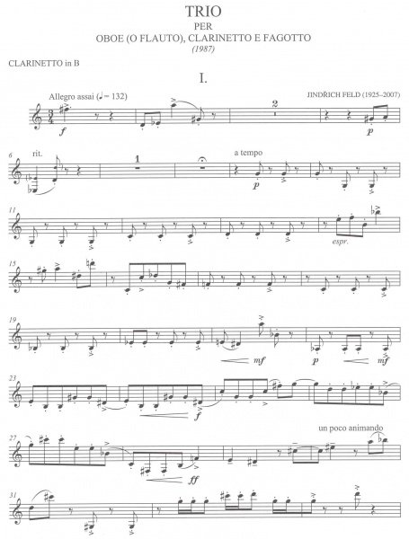 FELD, Jindřich - Trio pro hoboj (flétnu), klarinet a fagot / partitura + party