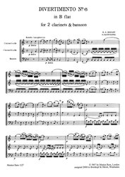 Mozart: DIVERTIMENTO No.6 in Bb Major, KV Anh. 229 (439b) / dva klarinety a fagot