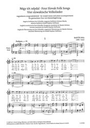 Bartók: Four Slovak Folk Songs / SATB a klavír - čtyři slovenské písně