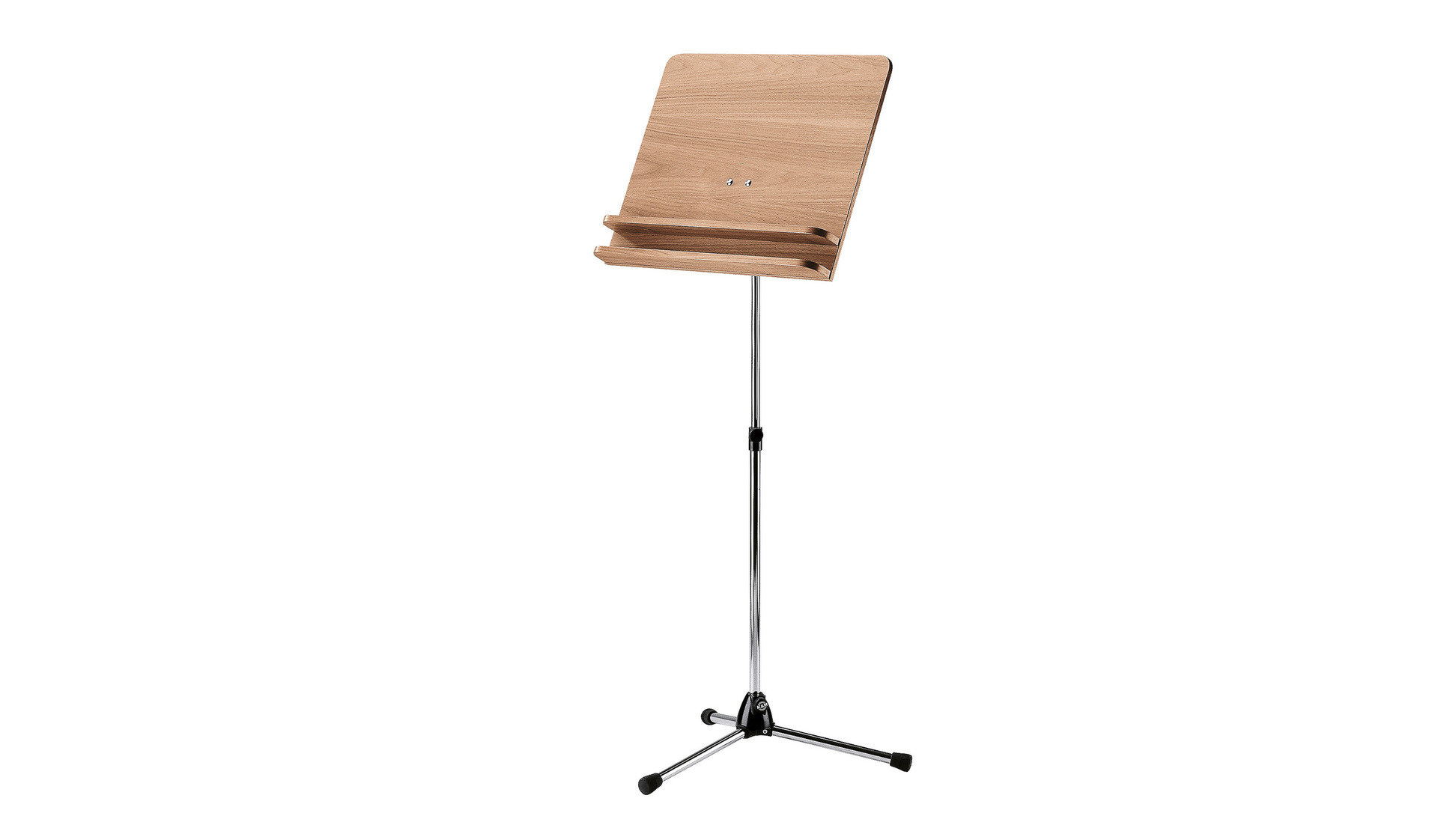 K&M 11831 Dřevěný orchestrální stojan 118/3, dřevěná deska ořech, chromovaný podstavec