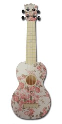Audiana ukulele sopránové - bílé, květinový vzor