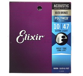 ELIXIR 80/20 Bronze Polyweb 10/47 struny pro akustickou kytaru, bronze - Extra Light, kov