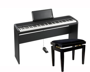 Piano Korg B1 in Aktion gesetzt mit Ständer Korg STB1 und Beethoven Hocker Gewa 900559