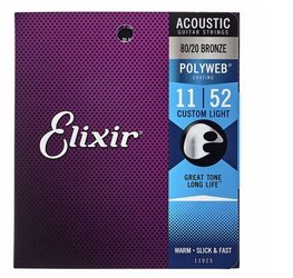 ELIXIR 80/20 Bronze Polyweb 11/52 struny pro akustickou kytaru, bronze - Custom Light, kov