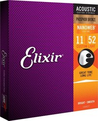 ELIXIR Nanoweb 11/52 struny pro akustickou kytaru, Phosphor bronze - Custom Light, kov