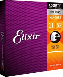 ELIXIR 80/20 Bronze Nanoweb 11/52 struny pro akustickou kytaru, bronze - Custom Light, kov