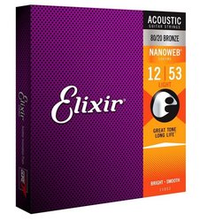 ELIXIR 80/20 Bronze Nanoweb 12/53 struny pro akustickou kytaru, bronze - Light, kov