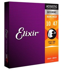 ELIXIR 80/20 Bronze Nanoweb 10/47 struny pro akustickou kytaru, bronze - Extra Light, kov